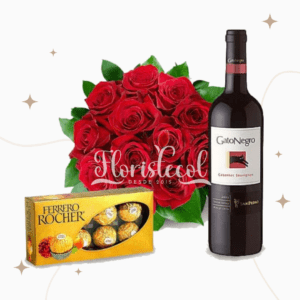 Ramillete de Rosas, Vino y Chocolates