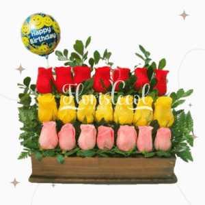 Arreglo Floral con Rosas Rojas, Amarillas y Rosadas