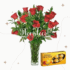 Jarrón con 12 Rosas + Caja de Chocolates