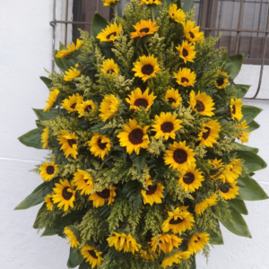 Arreglo fúnebre con pedestal y girasoles